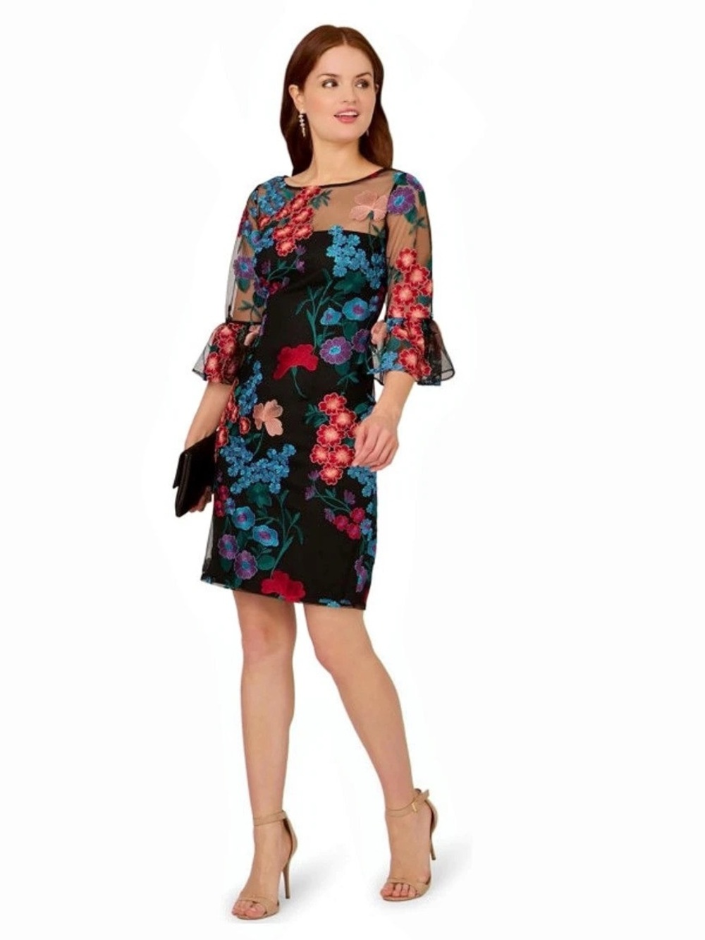 Adrianna Papell Embroidered Short Dress Floral in Black, gorgeous, sz S nwt